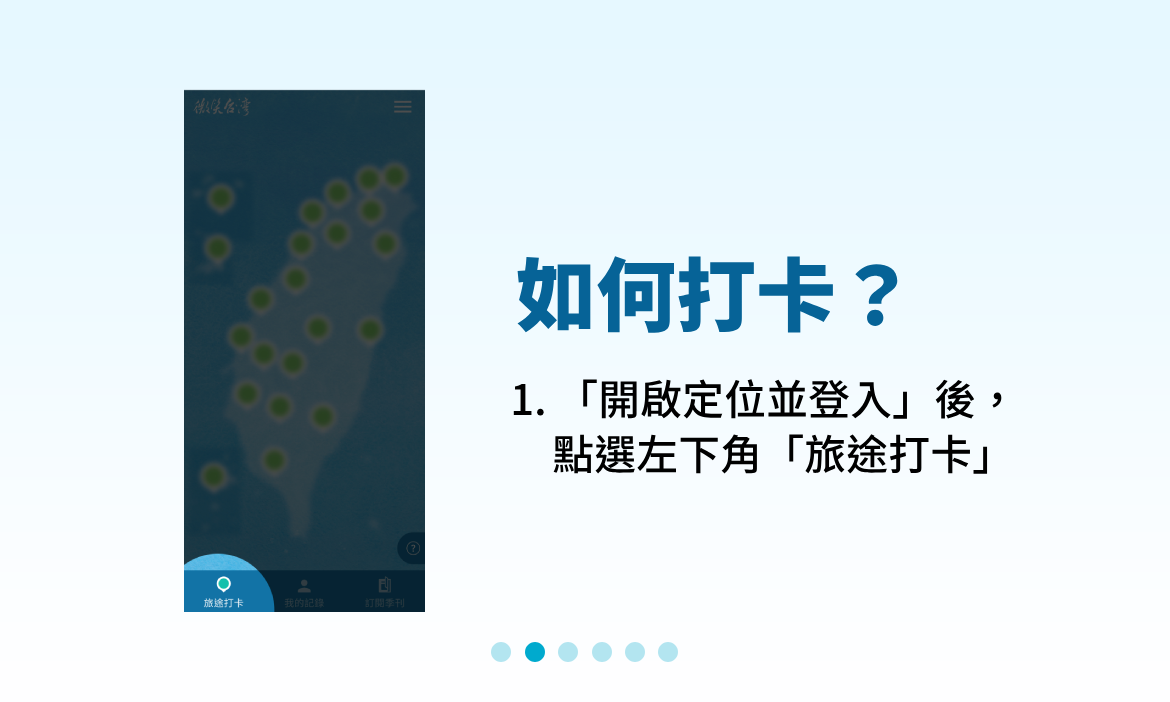 1. 「開啟定位並登入」後，點選左下角「旅途打卡」
